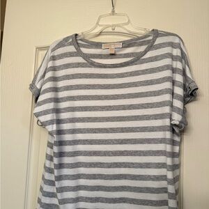Michael Kors Gray and White Striped Short Sleeve Top